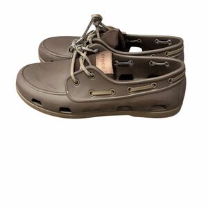 Crocs Classic Boat Shoes Brown Stucco Lace Mens Size 11 EUC